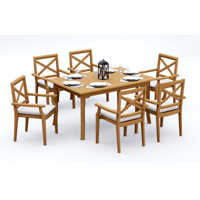 7 Pcs Grade-A Teak Wood Dining Set: 60" Rectangle Table  Damarrea Stacking Arm Chairs #11GR1306