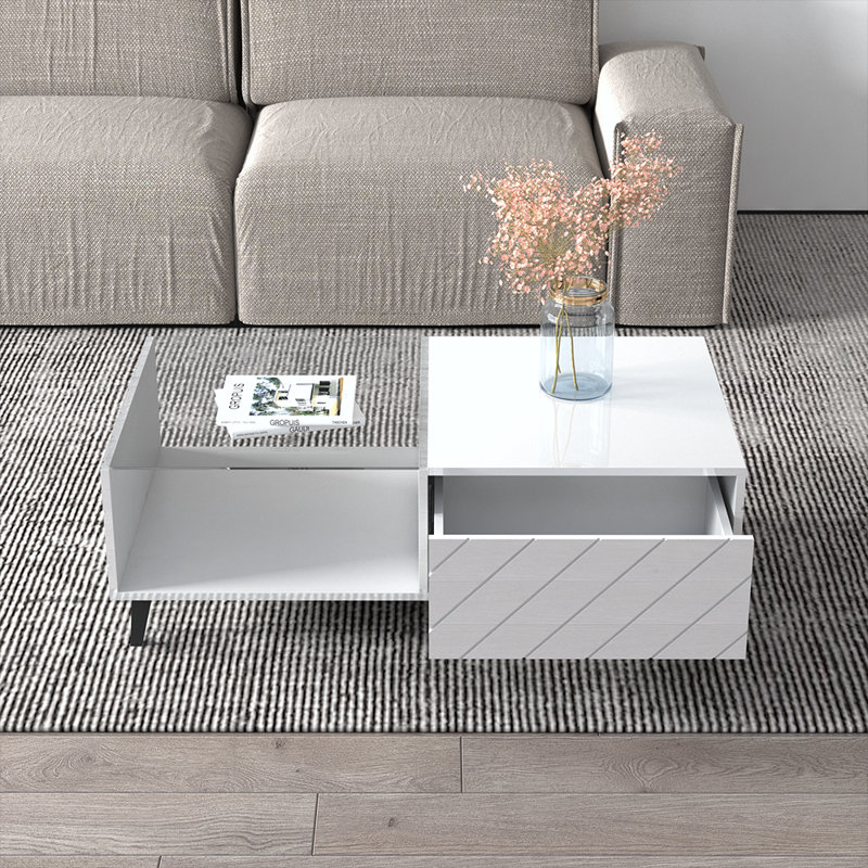 Table basse à 4 pieds avec rangement, Blanc