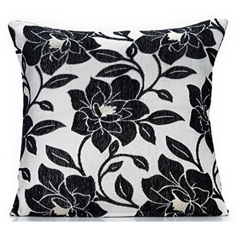 Chizuko Floral Square Throw Pillow Cover, Black