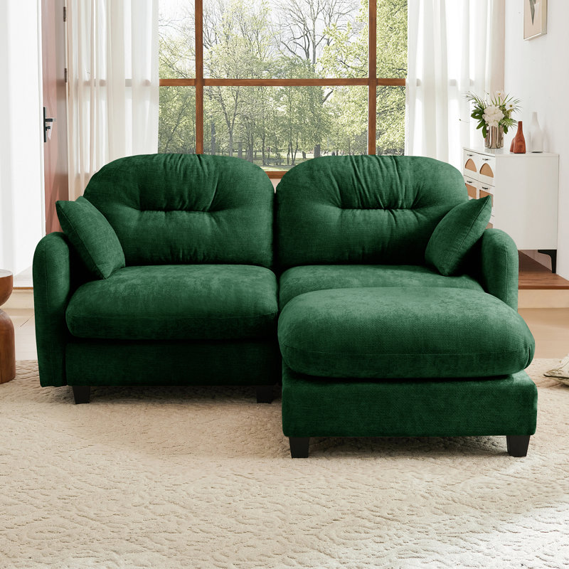Canapé modulaire en L avec repose-pieds en tissu de chenille doux Cloud, Vert