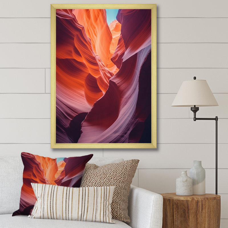 " Magical Lower Canyon IV ", 32" H x 16" W x 1" D, Gold Single Picture Framed