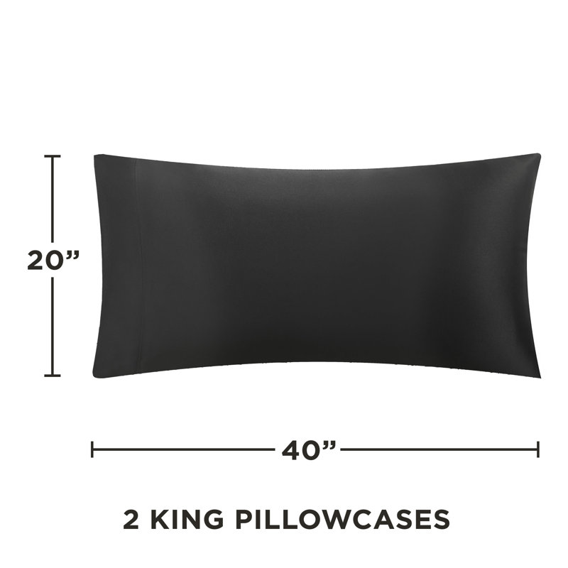 Juicy Couture Silky Satin Pillows Case Sets with Envelope Closure, Black, King Pillowcase