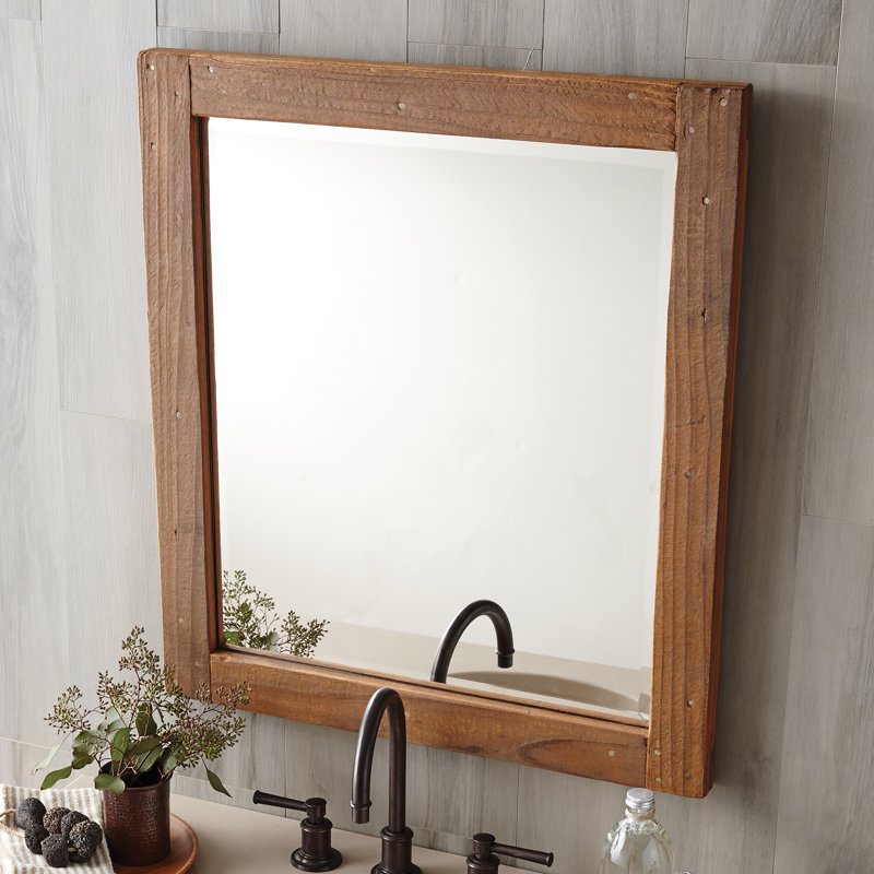 Americana Modern & Contemporary Beveled Bathroom Mirror, Chestnut