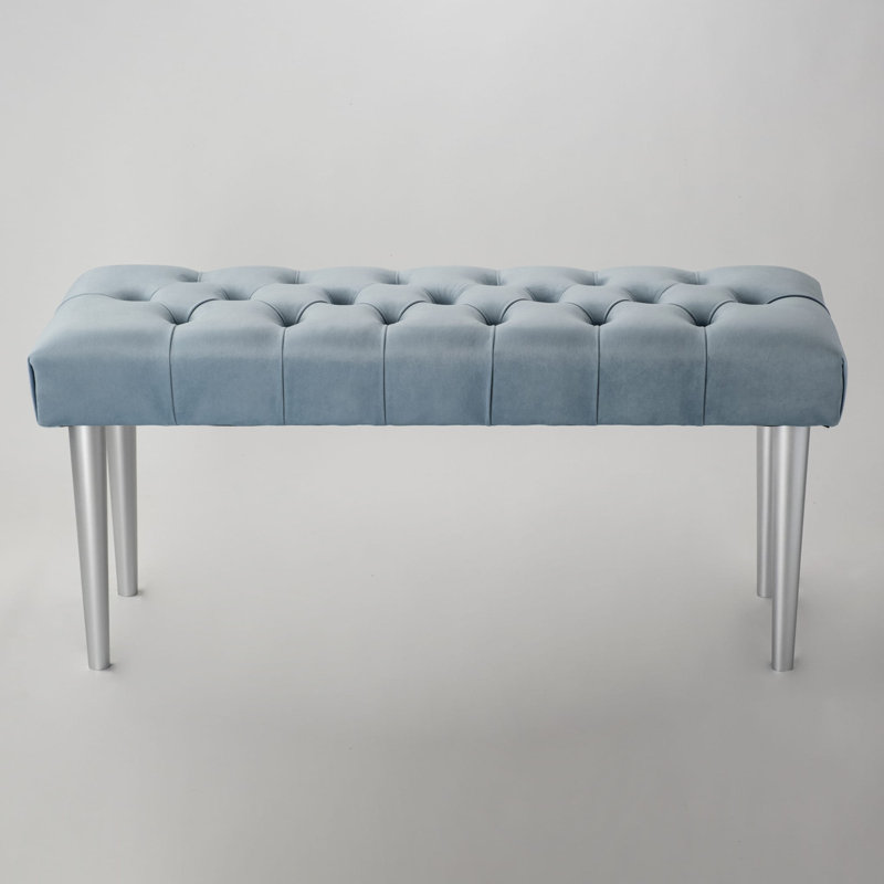 Velvet Upholstered Bench, Mint/Evidens Silver, H45 x W120 x D35cm