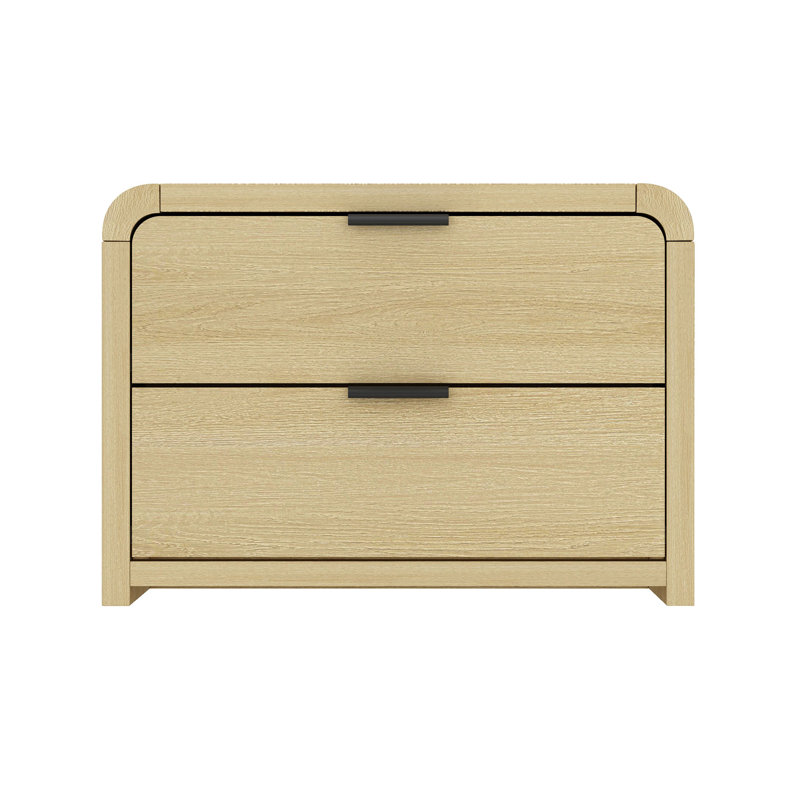 Hedden Nightstand with 2 Drawers in Natural Oak, Natural Oak/Black