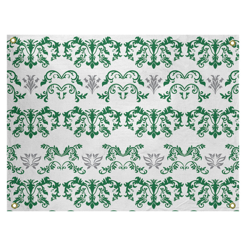 Tapisserie baroque en polyester polyester, H 50 po x l 59 po, Blanc / Vert / Gris