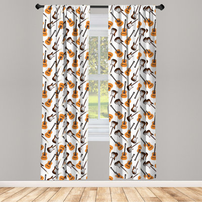 Guitar Semi-Sheer Rod Pocket Curtain Panels