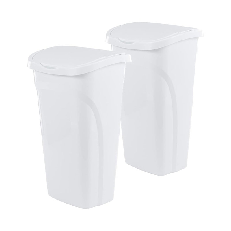 Poubelle de cuisine United Solutions, 10 gallons, paquet de 2, couvercle pivotant double, blanc