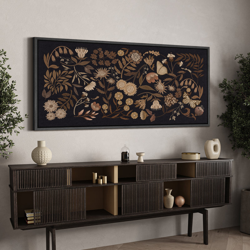 «Vibrant Wildflower Lush Summer Garden Blooming Trees Antique Retro Colorful Room Extra Large Wall Decor», reproduction encadrée