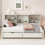 Bed Frame With Side Bookshelves, Two Drawers, And Built-In USB Port