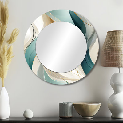 Subdued Elegance - Abstract Decorative Mirror, Beige Round Wall Mirror, Printed Metal Art