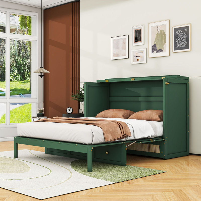 Murphy Bed with Multifunctional Storage and Elegant Design, Green, Queen