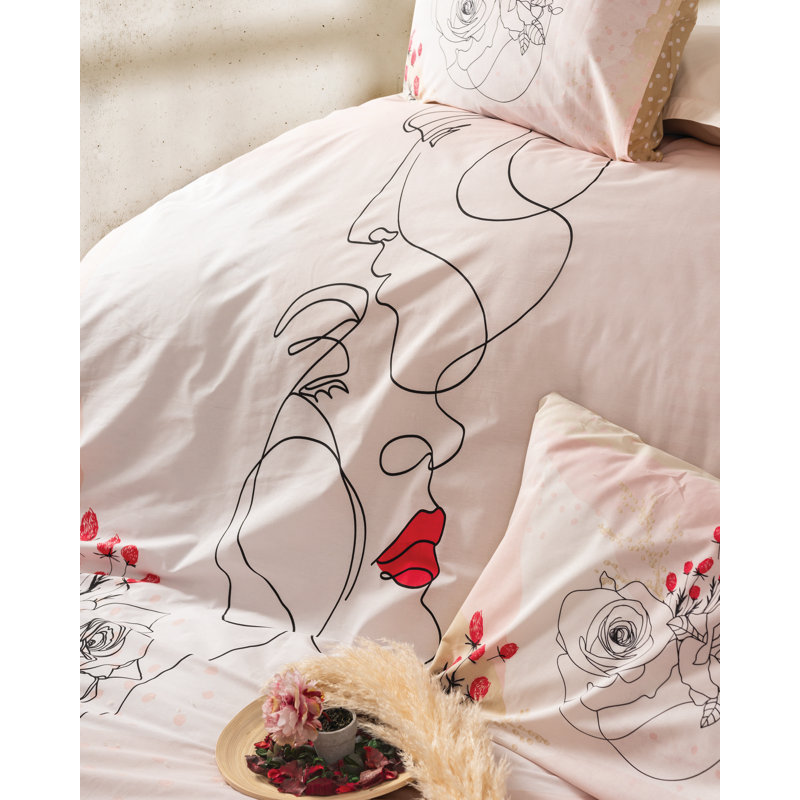 Ensemble de housse de couette réversible en coton Hanuman beige / rouge / noir