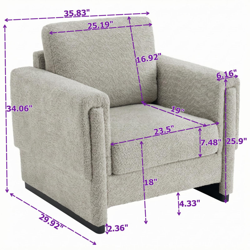 Fauteuil d'appoint rembourré à accoudoirs carrés, Red