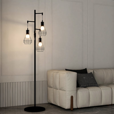 Asiel 65'' Dimmable Black Industrial Tree Floor Lamp with 3 Bulbs Included
