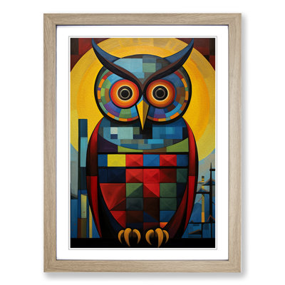 Owl Constructivism - Single Picture Frame Print on Wood