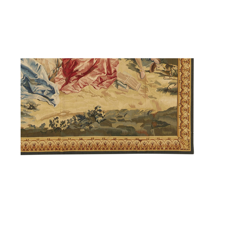 Tapis crème, vert et bleu noué à la main de haute qualité