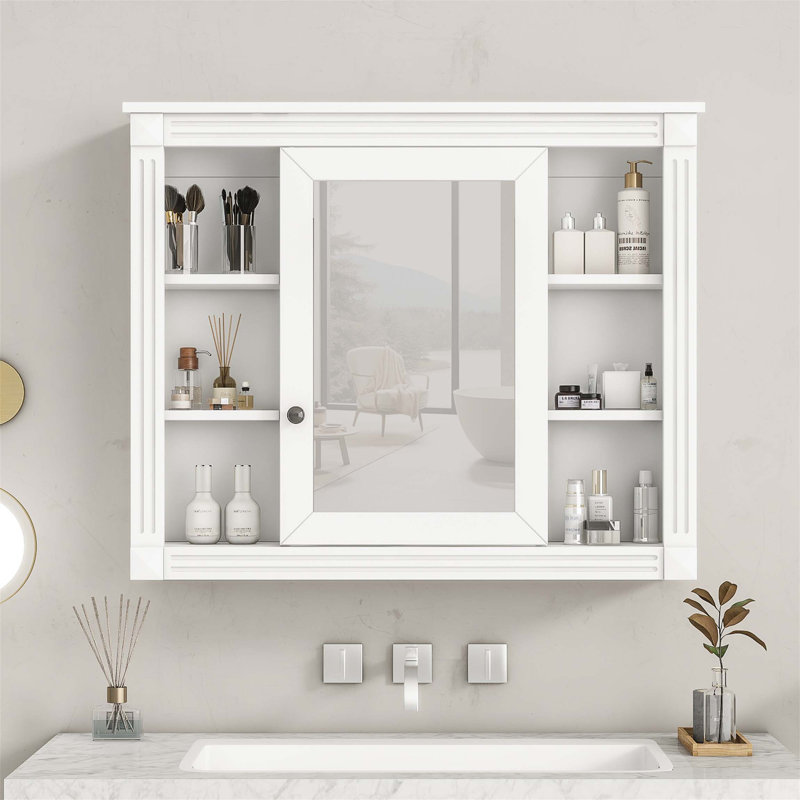 Armoire de rangement murale pour salle de bain, armoire à pharmacie, armoire de salle de bain moderne avec miroir, Blanc
