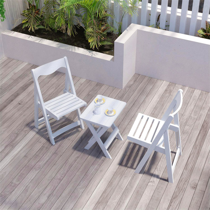 Ensemble de petites tables et chaises pliantes White Hips avec 2 chaises et mobilier d'extérieur pour table rectangulaire