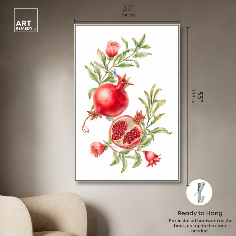 «Pomegranate Bloom II», reproduction d'art sur toile par Art Remedy, H 55 po x l 37 po, Cadre argenté