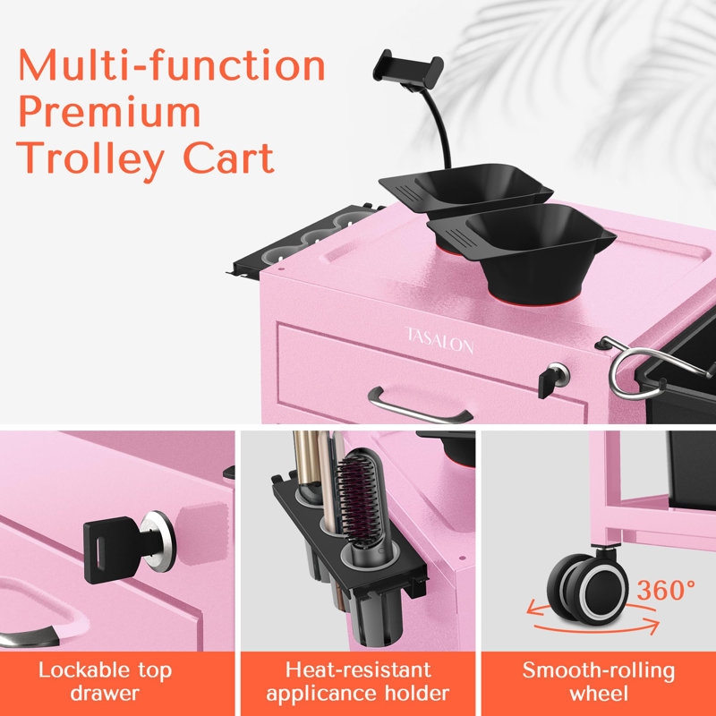 Chariot utilitaire multifonctionnel avec tiroir verrouillable TASALON, Rose