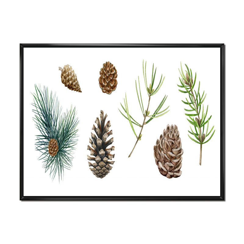 Ensemble de branches de pin - reproduction sur toile, Toile à cadre flottant noir, H 30 po x l 40 po