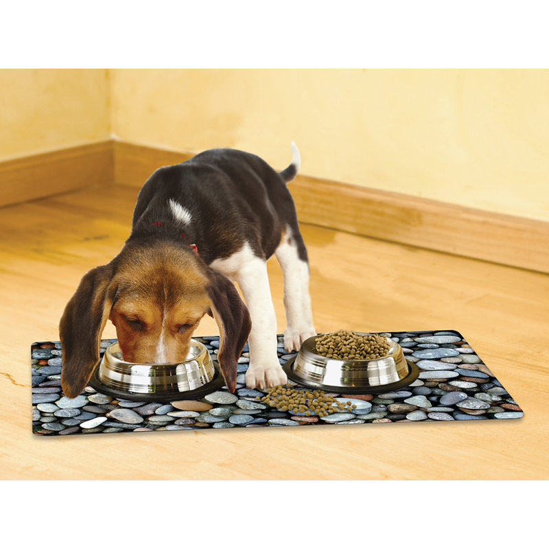 Napperon pour animal de compagnie, tapis d'alimentation pour chien et chat - Tissu absorbant, envers imperméable, antidérapant, lavable à la machine (River Rock) (12 po x 20 po) (fabriqué aux États-Unis)