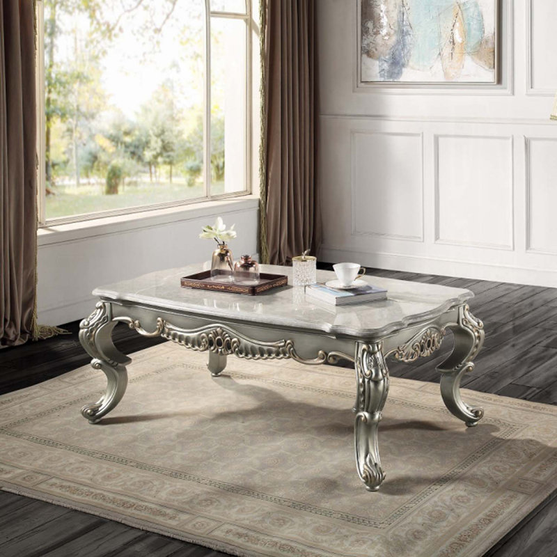 Table basse Miliani avec plateau en marbre, finition bronze antique