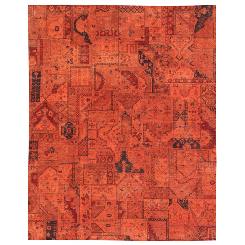 Tapis unique en laine noué à la main orange vieilli 8 pi x 9 pi 11 po Bejou
