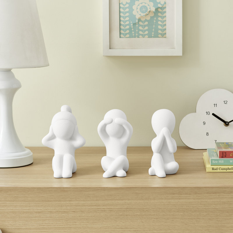 Hans White Abstract Three Wise Children Decorative Accent Matte Ceramic Sculpture Figure Set
