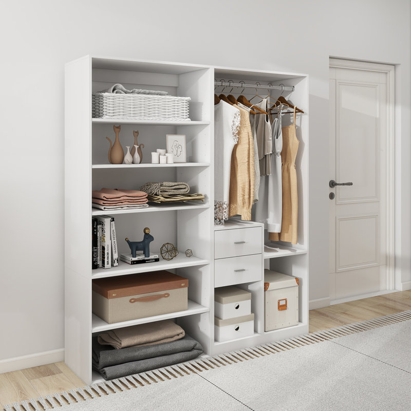 Armoire-penderie moderne en bois: 8 tablettes et 2 tiroirs
