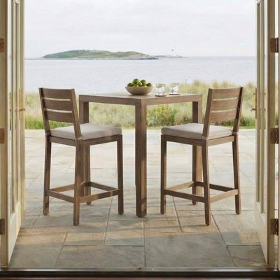 Martha Stewart Bedford All-Weather Bar Height Patio Set With 35.5" Square Slat Top Table And 2 Stools