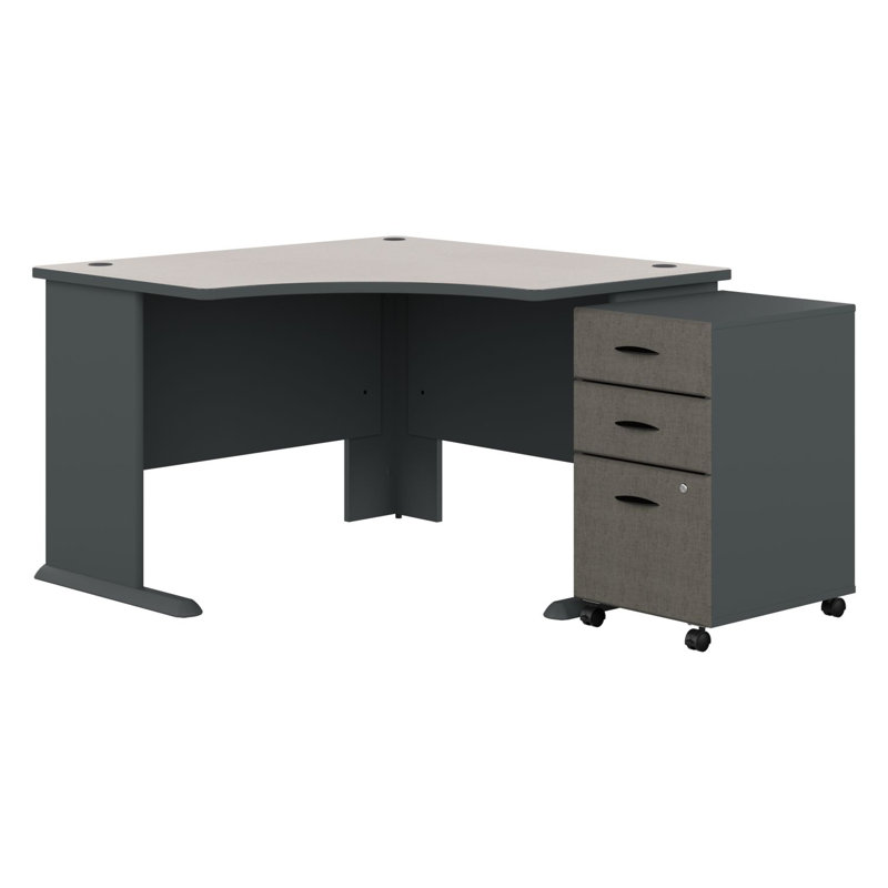 Series A L-Shape Executive Desk with 3 Drawer Mobile Pedestal, Slate White Spectrum