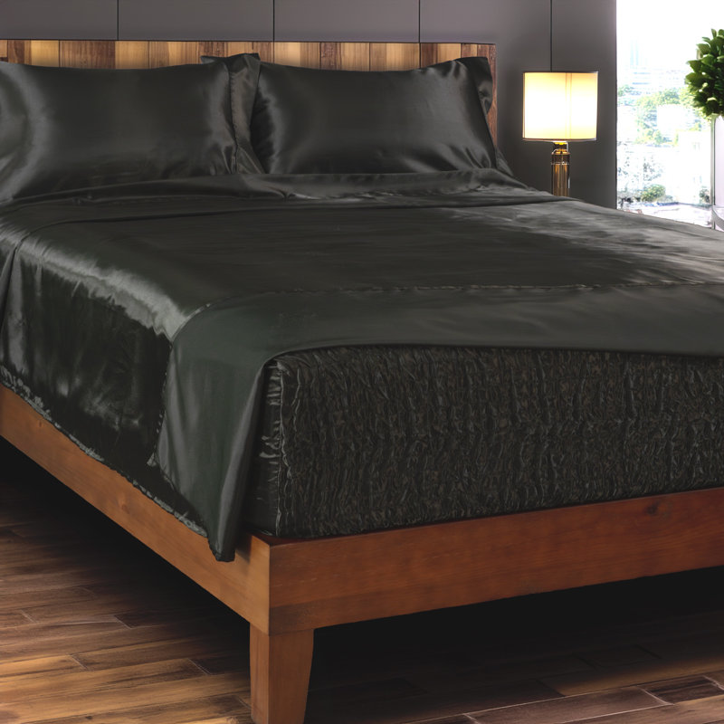 Ensemble de draps Smooth Satin BedTite, Noir, Double