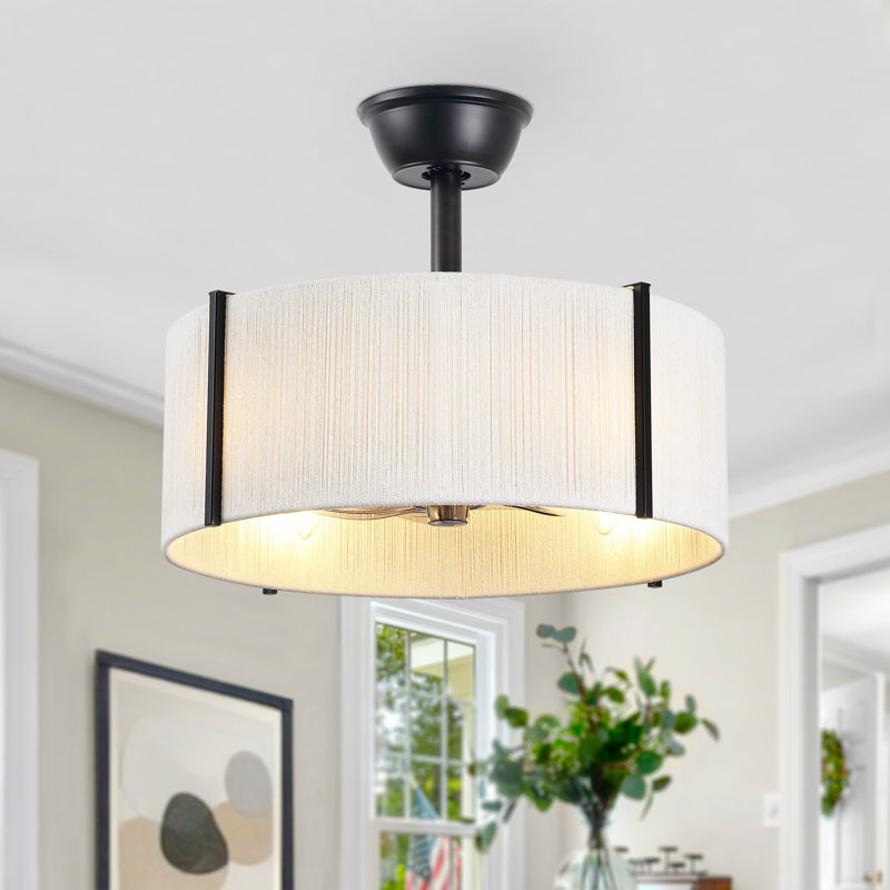Ventilateur de plafond cage en corde de 18 po à 7 pales avec ensemble d'éclairage et télécommande, Noir