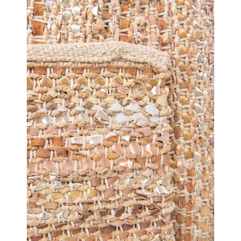 Handwoven Ivory and Brown Leather Jute Rectangular Rug