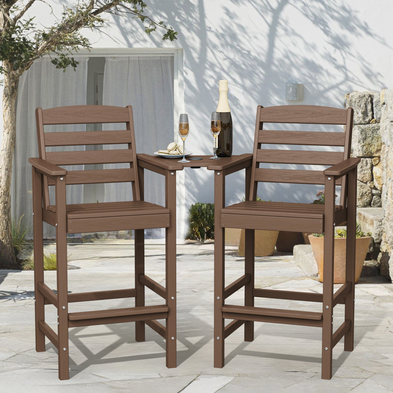 Wolak HDPE Outdoor Tall  Adirondack Chair With Table, Brown