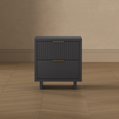 Elara 18" Contemporary 2-Drawer Solid Wood Nightstand in Charcoal Gray