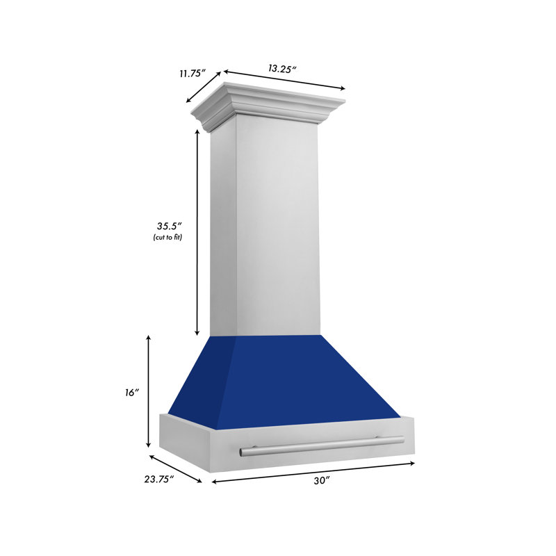 30" 400 CFM Ducted Wall Mount Range Hood with Nightlight, Blue Gloss
