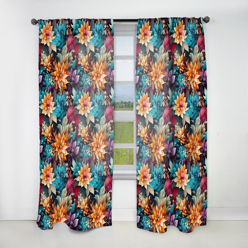 Mélange de motifs artistiques Boho - V - Rideau floral - Velours obscurcissant - 1 panneau, L 52 po x L 63 po