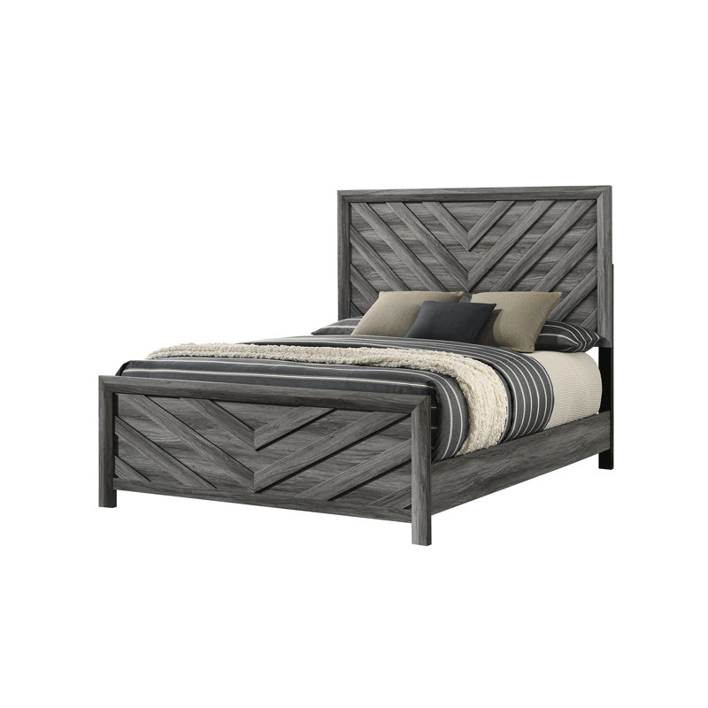 Contemporain, lit simple, bois gris, tête de lit moderne confortable et chic, cadre de lit, charme, décor de chambre à coucher