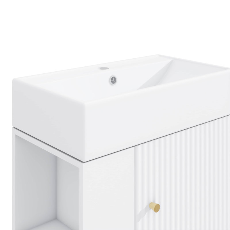 Petit meuble-lavabo avec lavabo simple en céramique, White