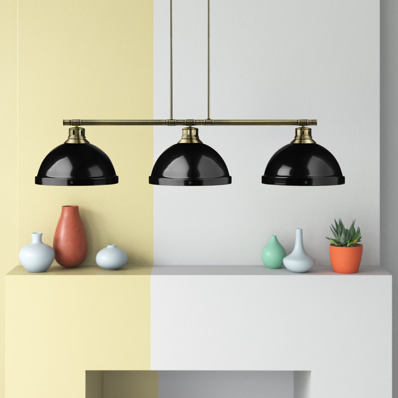 Luminaire suspendu en forme de dôme à 3 lumières pour îlot de cuisine Drakeford, Aged Brass, Noir