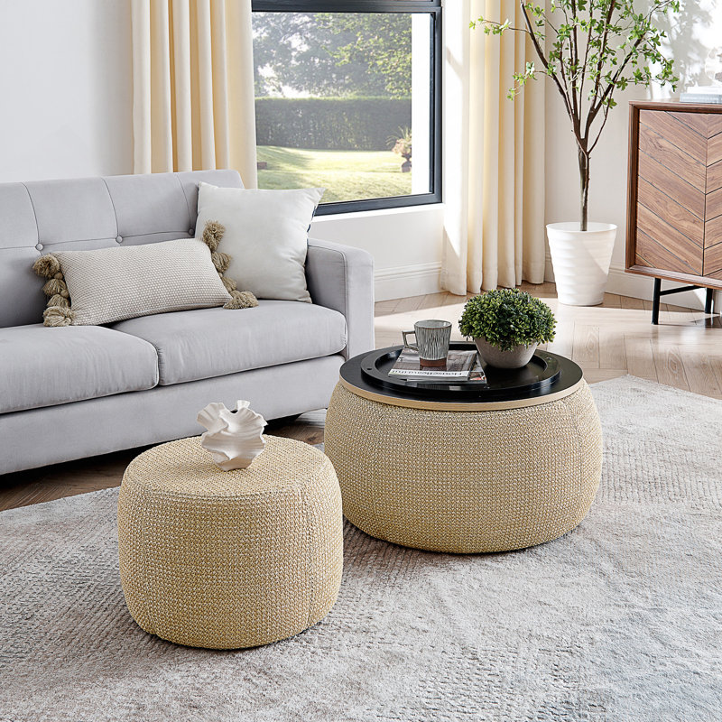Repose-pieds rond avec rangement, Naturel