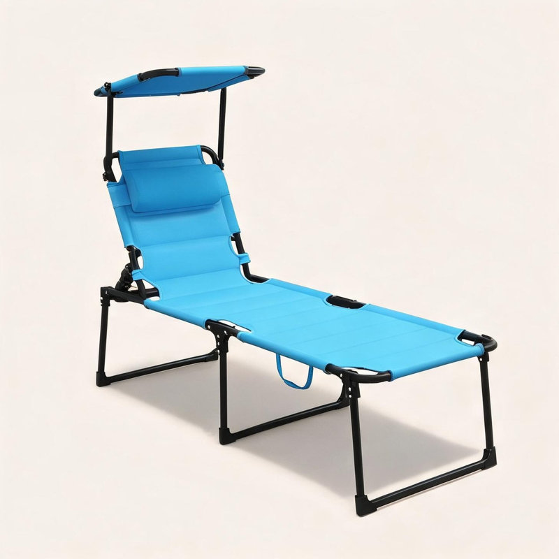 Chaise longue de terrasse extérieure avec pare-soleil réglable et quatre positions d'inclinaison pour deux adultes