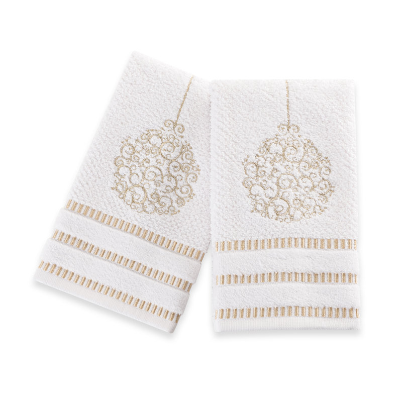 ORNAMENTS - WHITE/GOLD - SET OF 2 GUEST TOWELS