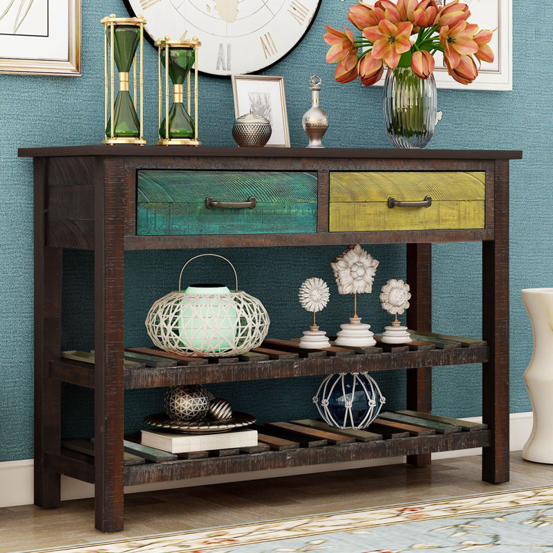 Console en bois massif 45 po Stoystown, Chêne / jaune / vert