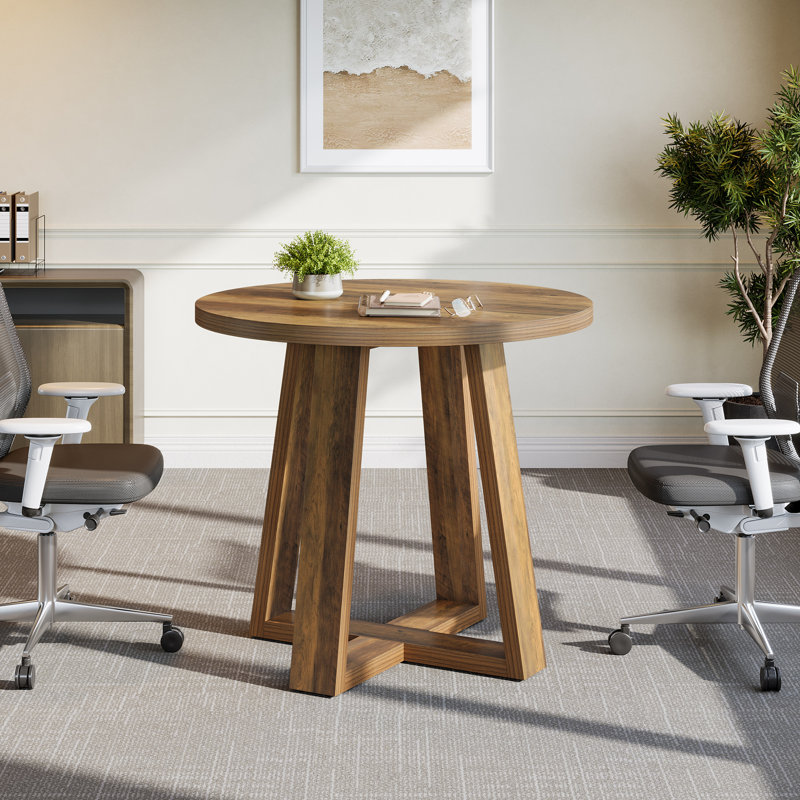 31.5-inch Small Round Conference Table, Brown