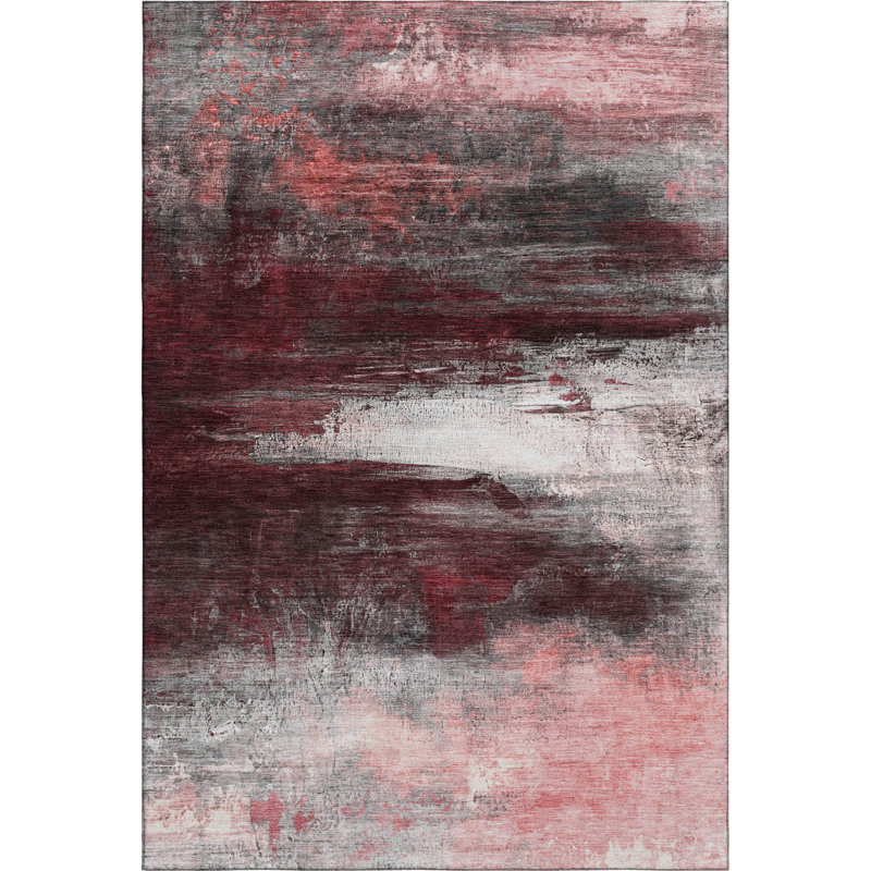 Tapis abstrait lavable à la machine de qualité supérieure Mayfield, Merlot, 8 pi x 10 pi