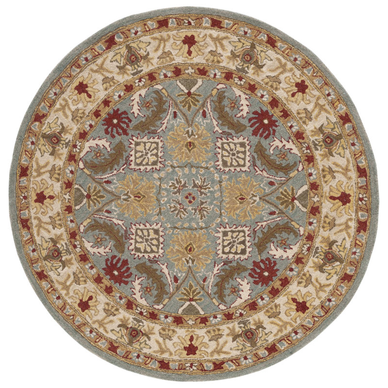 Tapis bleu clair / ivoire en laine touffeté à la main Tingley, Rond 8 pi